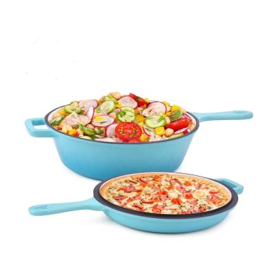 China dutch oven & 2-In-1 Dutch Oven & Stove Cover Enameled Cast Iron Skillet Set for sale