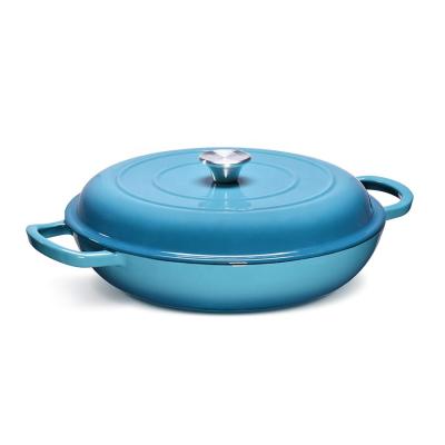 China Best Stocked Selling Enameled Shallow Cast Iron Casserole Braiser Pan With Cover for sale