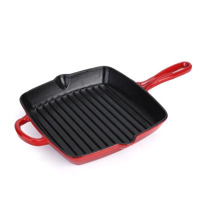 China Sustainable 24cm Enameled Cast Iron Grill Pans With Handle for sale