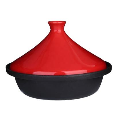 China Sustainable Hot Selling 2021 Glazed Cast Iron Tagine Pot With Ceramic Lid for sale