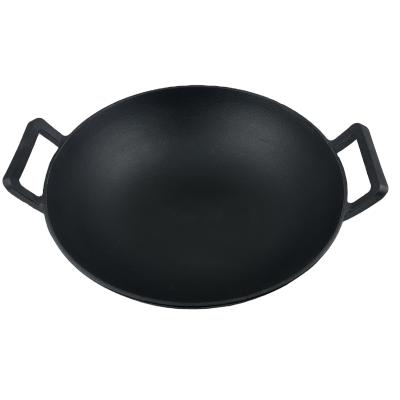 China Sustainable Double Handle Cast Iron Wok Pot for sale