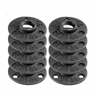 China DIY Furniture Decor 10 Pack 1/2 Inch DN15 Cast Black Floor Flange With Threaded Hole For DIY Industrial Pipe, Furniture And Decor for sale