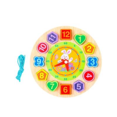 China Eductional Toys New Hot Selling Series Cartoon Toys Educational Wooden Thread Toys Digital Clock Children Early Learning Wooden Cognitive Number for sale