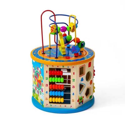 China Early childhood learning for children Best selling wooden 8-in-1 cube large round beads multi-functional educational children's toy for sale