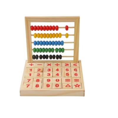 China Safety Hot sale wooden kids math toys 2 in 1 wooden building blocks educational math toys wooden abacus toys for preschoolers for sale