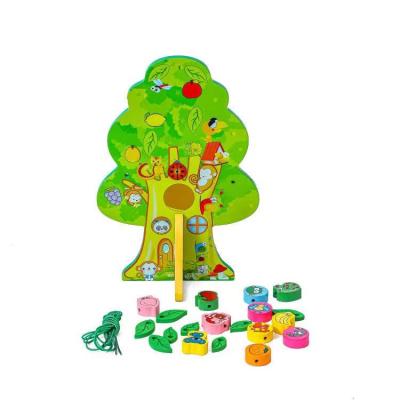 China Eductional Kid Toys Baby Early Education Toys Wooden Beading Toys Fruit Tree Animals Fruit Strings Fun Interspersed Toys Wisdom Tree for sale