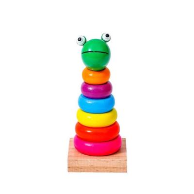 China Preschool Eductional Toys Hot sale environmental protection education wooden stacking ring a variety of animal tower rainbow building blocks educational t for sale