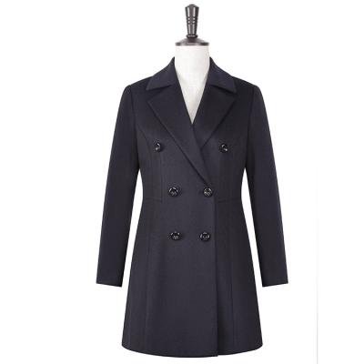 China Lady Long Coat Womans Fashion Winter Beautiful Reversible Pure Black Coated Wool for sale