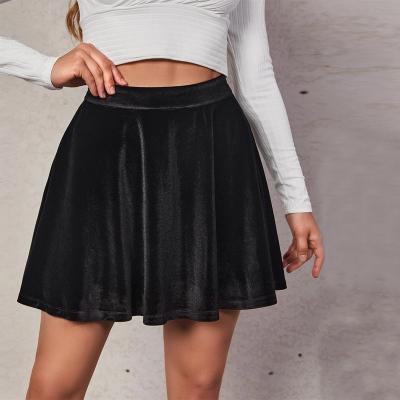 China 2022 Spring Viable Summer Wild Mini Aline Skirt Women Ultra Short Solid Color Velvet Casual Skirt for sale