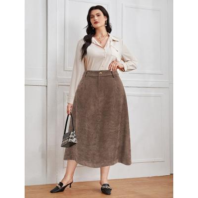 China New Arrival Sustainable Women's Summer Spring Clothing Brown Corduroy Fashion Swing Ladies Long Skirts for sale