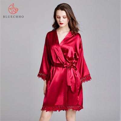 China QUICK DRY Women's Satin Lace Robe Kimono Sexy Lingerie Sleepwear Short Women's Adult Bathrobes Onsie for sale