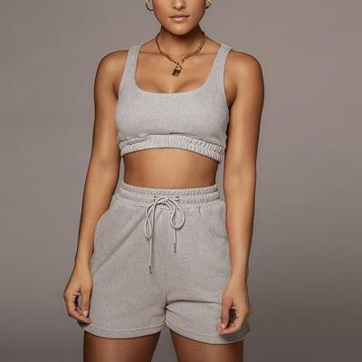 China Anti-pilling Drop Shipping Wholesale Price Plain Women 2 Two Piece Clothing Set Sweat Crop Top Jogger Shorts Sweat Suit Sets for sale