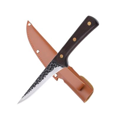 China Wholesale Custom Non-variable Logo Wood Wooden Handle Hunting Camping Knife With Leather Sheath Fixed Blade Outdoor Butcher Knives For Sale for sale