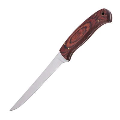 China Easy carry 3Cr13 blade color wooden handle camping hunting sashimi sushi stainless steel fish carving blade military fishing fixed knife for sale