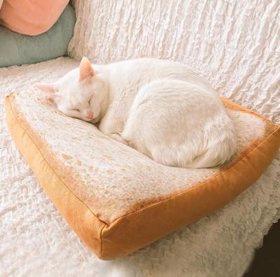 China 2021 Unique New Arrival Plush Cat Toast Shape Pet Cushion Bread Cushions Rest Plush Toy For Sale for sale