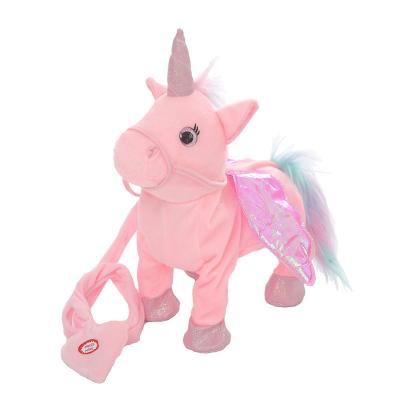 China Wholesale Soft Walking Singing and Walking Unicorn Stuffed Plush Electric Toy with Rope for sale