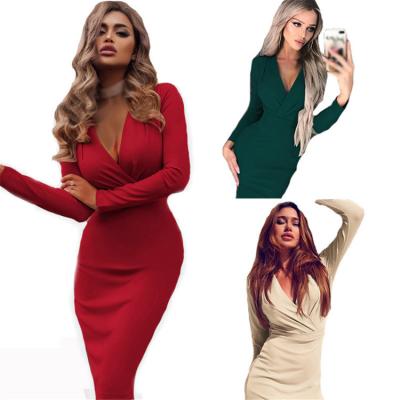 China 2021 Solid Anti-Static Bodycon Long Sleeve Dress Women Sexy Split Dress Dress For Ladies for sale