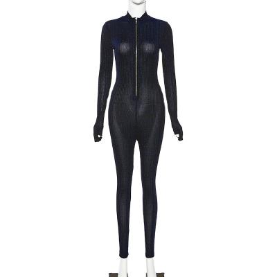 China New Style Anti-Static Solid Slim Athletic Perspective Playsuits Sexy Zipper Bodysuits for sale