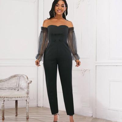 China Stand Collar Breathable Slim Flare High Waist Sleeve Big Wide Leg Pants With Belt Casual Women's Overalls Body Suit for sale