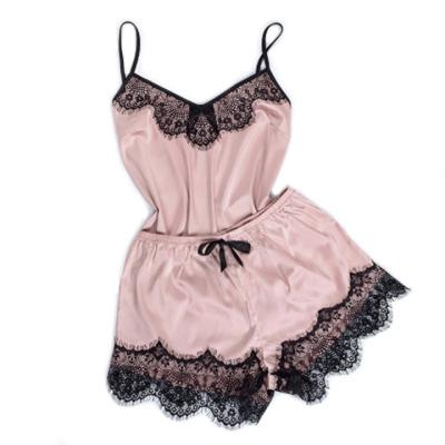 China QUICK DRY sexy fashion lace satin shorts women's sexy satin suspender pajamas underwear set for sale