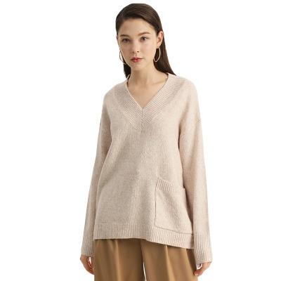 China 2021 Low Price Anti-wrinkle Women's Solid V-neck Long Sleeve Sweater Cotton Shirt Sweaters for sale