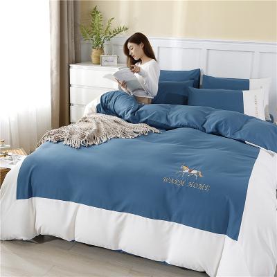 China New Arrival 100 4 PCS Nondisposable Cotton Cloth Bed Sheet Sets Four Piece Set CARTOON Plain Quantity Blanket for sale