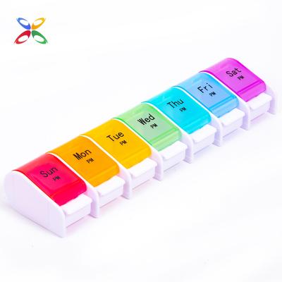 China China Manufacturer Wholesale Eco-Friendly Weekly Pill Organizer Stash Box Custom Pill Box Case 7 Day Push Button Pill Organizer for sale