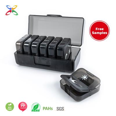 China Black Weekly Eco-Friendly Mini Pill Case Medical Pill Box ECO Pill Box Customized Travel Pill Organizer Small For One Week for sale