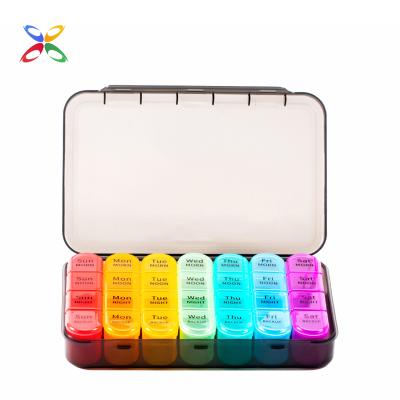 China Eco-friendly Weekly Pill Organizer OEM 7 Day Pill Case 28 Compartment Medicine Organizer Weekly Pill Box With Custom Logo for sale