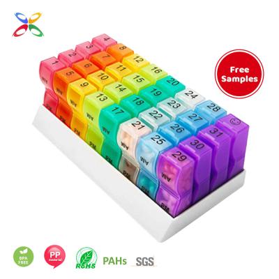 China Eco-friendly Monthly Pill Organizer Free Sample OEM 31 Day Pill Organizer Single Day Small Monthly Pill Box for sale