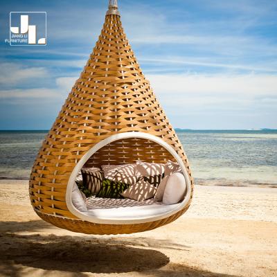 China Assembled outdoor drop shape designer hotel style hotel chair villa garden patio hanging balcony weave rattan swing chair furniture for sale