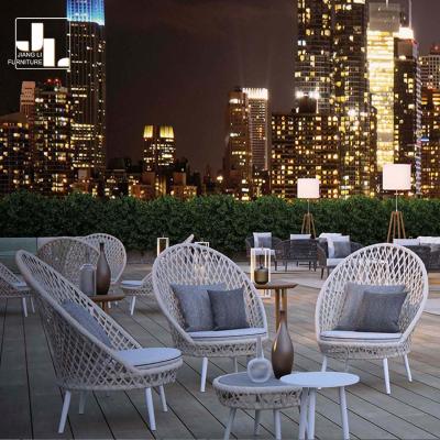 China Assembled Modern Outdoor Waterproof Furniture Restaurant Cafe Chair and Table Set Garden Patio Weave Rope Fabric Leisure Chair for sale