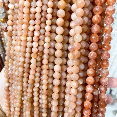 China Chakra healing Natural Polished 6mm Peach Moonstone Crystal Loose Beads Crystal Strand Round Crystal Beads Gemstone Beads DIY Jewelry Making for sale