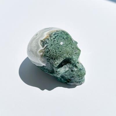 China Europe Natural Druzy Moss Agate Crystal Skulls Agate geode Crystal Stone Skulls Agate Carvings Heart Chakra Healing for sale