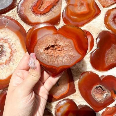 China Europe Natural Druzy Red Agate Geode Heart Slab Crystal Cluster Slab Polished Carnelian Heart Agate Stone Heart Chakra Healing for sale