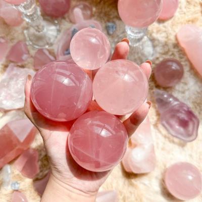 China Europe Natural Large Rose Quartz Crystal Sphere Star Quartz Gemstone Sphere Polished Pink Crystal Ball Heart Chakra Healing for sale