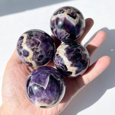 China Europe Natural Druzy Chevron Amethyst Crystal Polished Sphere Rainbow Dream Amethyst Dark Crystal Ball Crown Chakra Healing for sale