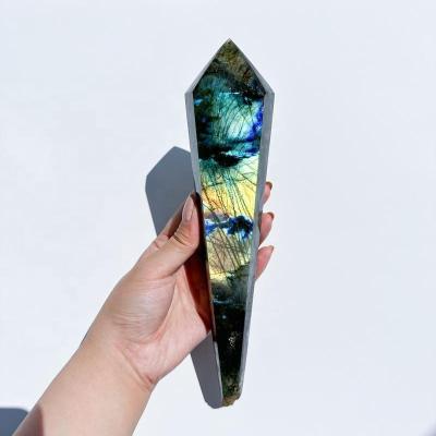 China Europe Natural Rainbow Labradorite Crystal Point Wand Polished Flash Labradorite Gemstone Tower Labradorite Handle Chakra Healing for sale