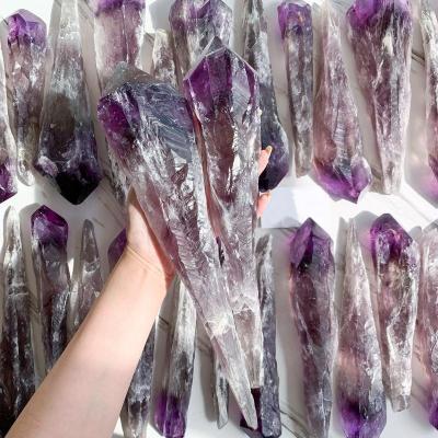 China Europe Natural Large Bahia Raw Amethyst Point Wand Dragon Tooth Amethyst Crystal Tower Amethyst Root Crystal Wand Handle Chakra Healing for sale