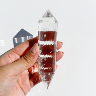 China Europe Natural Hand Carved Clear Quartz double Point Wand 24 sided Rainbow Clear Quartz Crystal Tower High Quality Crystal Wand Handle for sale