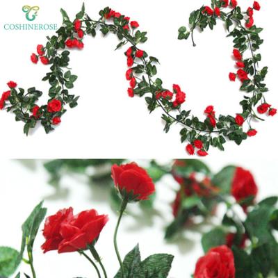 China Widely Used 69 Heads Artificial Silk Flower Vine Rose Vine Greenery Vine Garland Red For Home Decor for sale