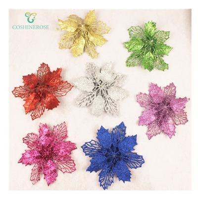 China Fashional Christmas Poinsettia Flowers Picks With Glitter For Christmas Tree And Wreath Decoration Wholesale for sale