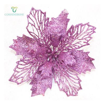 China Fashional Artificial Christmas Glitter Poinsettia Flower for Christmas Tree Stand for sale