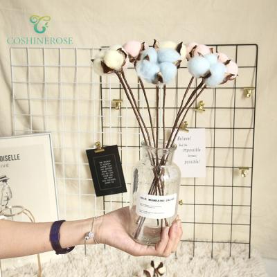 China High Quality Real Artificial Dried Flower Single Long Stem Cotton Artificial Dried Real Flower For Home Decoration for sale