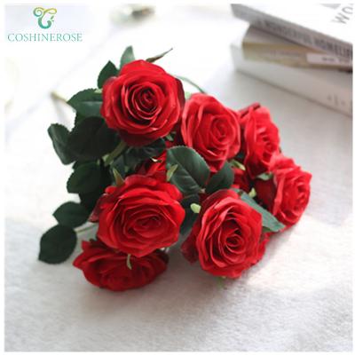 China Fashional Low Price 9 Colors 10 Head Plastic Silk Simulation Rose Bouquet for sale