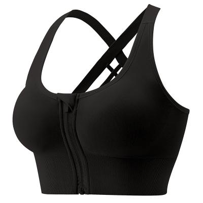 China Sustainable New medium and high strength zipper yoga underwear training fitness integrated shock-proof sagging sports bra for sale