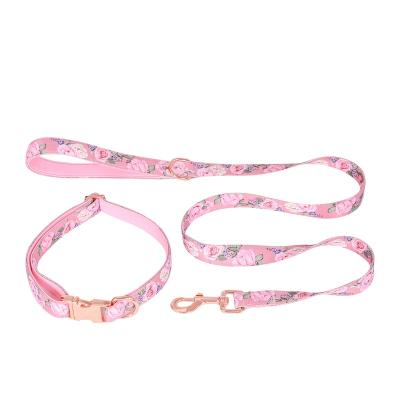 China Rose Gold Hardware Neoprene Padded Viable Patterned Sublimation Dog Collar Leash Set for sale