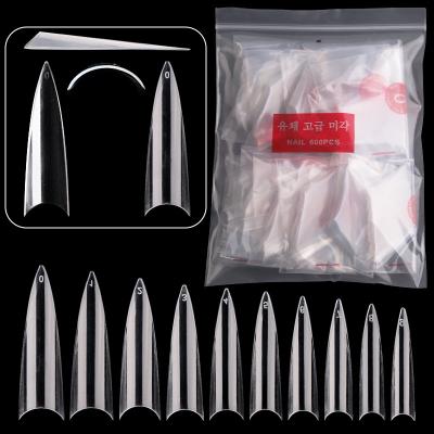 China French ABS Plastic Stylus Nail Art Tools Artificial Tips XXL 600 Pcs*1 Bag Natural Clear Long Nail Sharp Tips NTD002 for sale