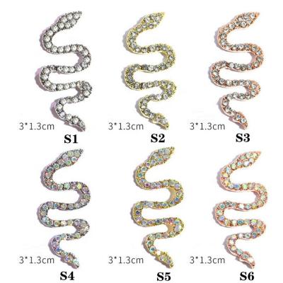 China Nail Art Beauty DIY 3*1.3cm Plus Size Nails Rhinestone Rose Gold Full Diamonds Nail Art Snake Rhinestone NR063 Winding Snake for sale