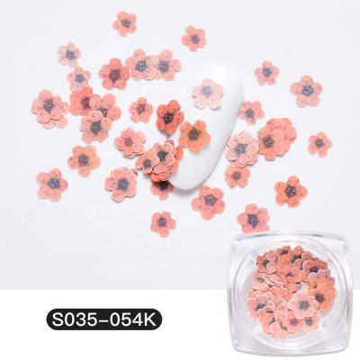 China Flower Design Wood Pulp Flower Plum Slices Five-Petal Flower Glue-on 3D Nail Art Sticker Wood Pulp Flower Patch Slices NWS001 for sale